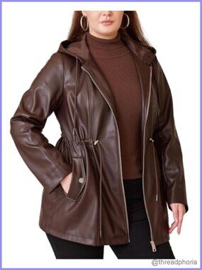 Faux Leather Jacket Plus Size Hooded Moto Biker Coat